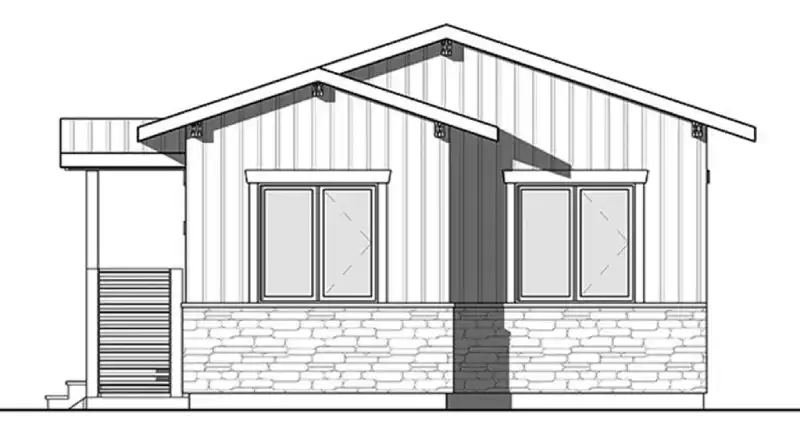 Plan 12-2417 exterior rendering - Single-Level 2-Bedroom Tiny Cabin Plan
